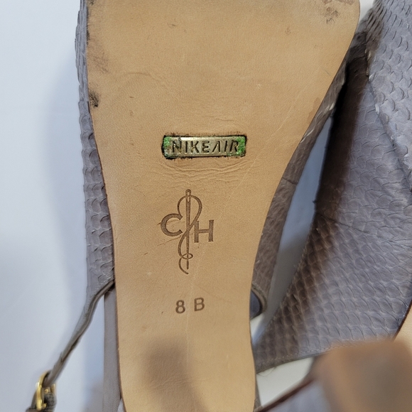 Cole Haan X Nike Air Gray Snakeskin Peep Toe Platform Slink Back Shoes Sz 8B - Picture 9 of 12